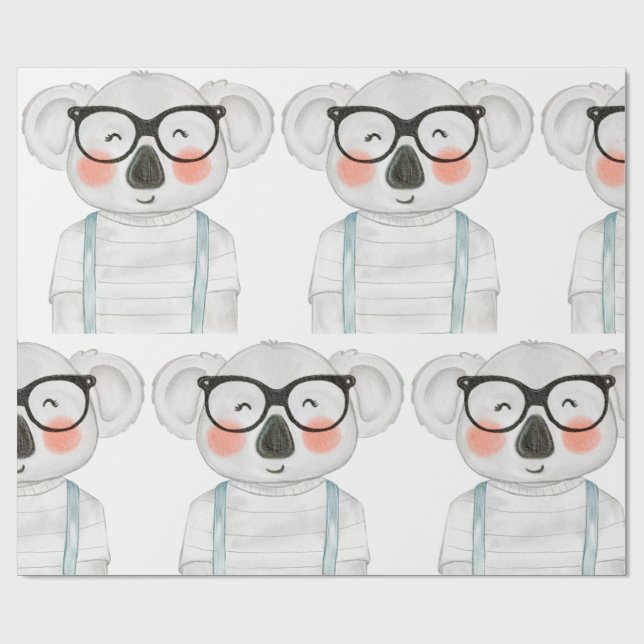Papel De Regalo Koala Cute con Gafas de Acuarela (Superficie plana)