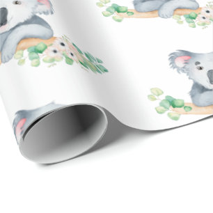Papel De Regalo Koala de la acuarela con las hojas y las flores de