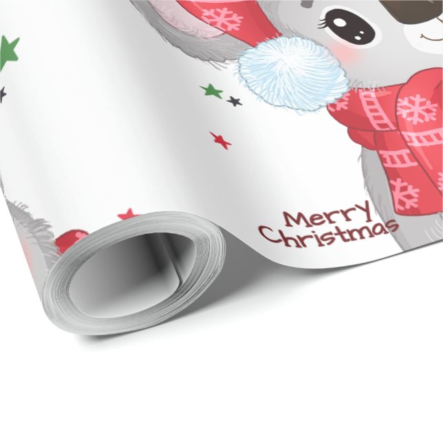 Papel De Regalo Koala de Navidad con orejeras  (Esquina del rollo)