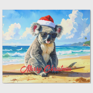 Papel De Regalo Koala de sol y olas con sombrero de Santa