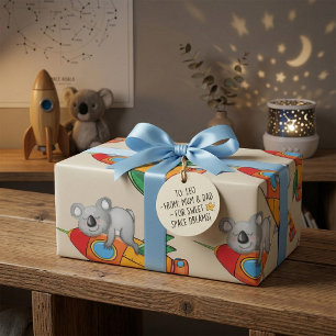 Papel De Regalo Koala durmiendo en un cohete colorido 