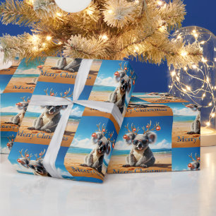 Papel De Regalo Koala en la playa con cuernos y adornos