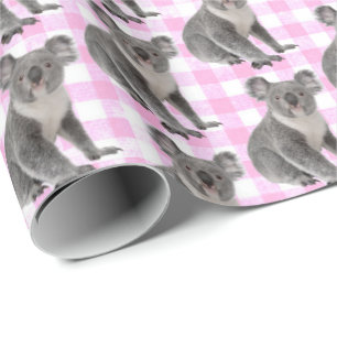 Papel De Regalo Koala lleva sobre Ginhgam Rosa