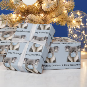 Papel De Regalo Koala Soplando un Chicle Azul Saludo de Navidad