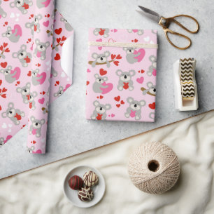 Papel De Regalo Koala tiene los corazones rosados rojos El día de