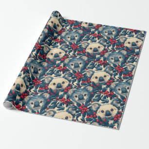 Papel De Regalo Koalas Azules de Navidad 