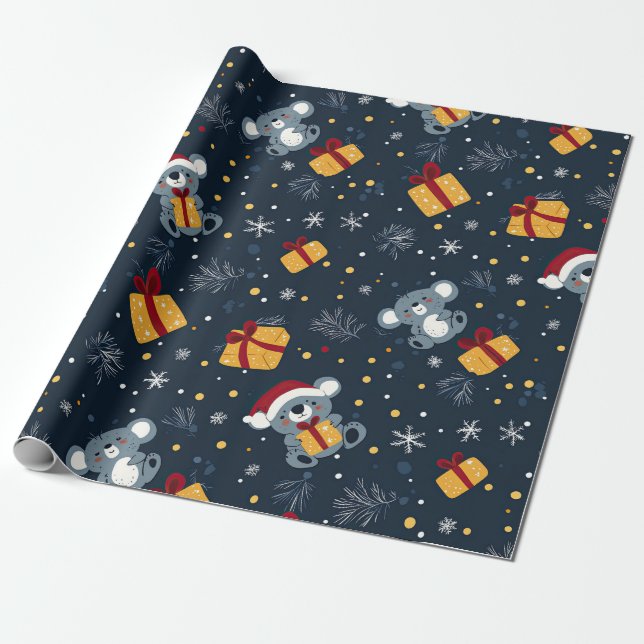 Papel De Regalo Koalas y cajas de regalo navidades (Desenrollado)