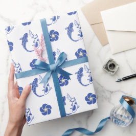 Papel De Regalo Koi Blossom Crest: Serene Blue Edition