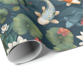 Papel De Regalo Koi Pond and Lotus Flowers Pattern, Elegant Nature