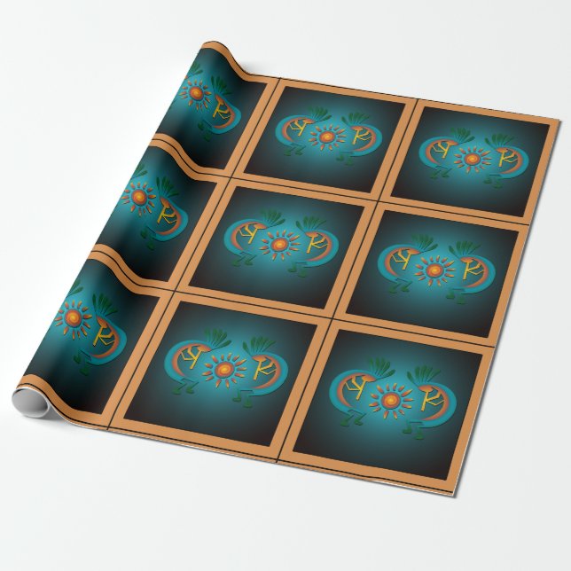 Papel De Regalo Kokopelli Sun Southwest Turquoise (Desenrollado)