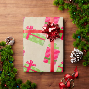 Papel De Regalo Kraft Christmas presenta vacaciones de regalos roj