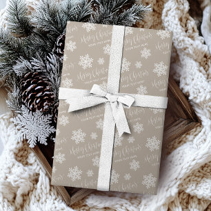 Papel De Regalo Kraft Copos de Nieve Feliz Navidad Personalizado