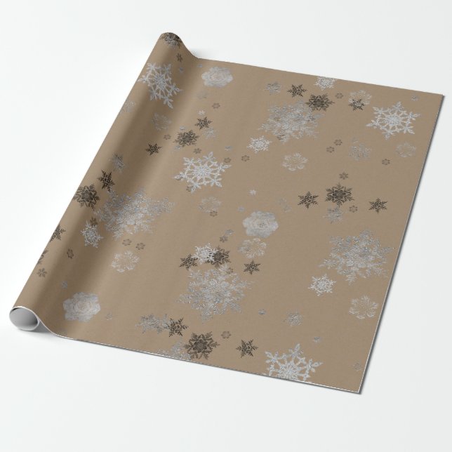 Papel De Regalo Kraft Elegant Silver Snowflakes (Desenrollado)