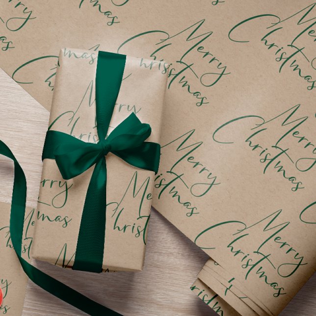 Papel De Regalo Kraft Merry Christmas Green Script (Subido por el creador)