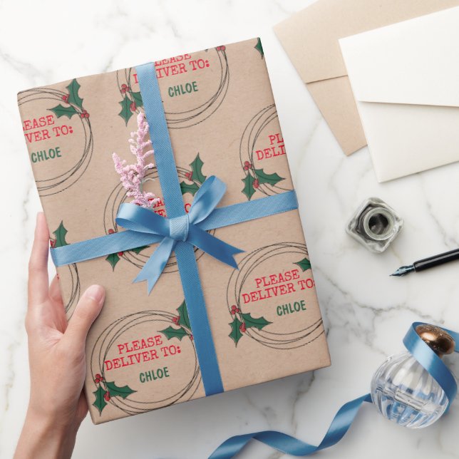 Papel De Regalo Kraft Por Favor Entregar A Navidades Personalizado (Regalar)