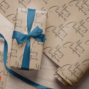 Papel De Regalo Kraft Rustic Merry Christmas Script