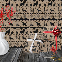 Papel De Regalo Kraft Rústico Nórdico Sweater Black Winter Animale