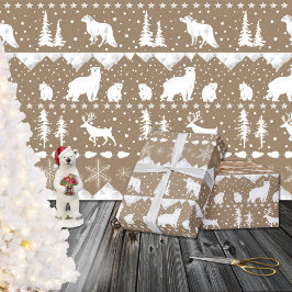 Papel De Regalo Kraft Rústico Nórdico Sweater White Winter Animale