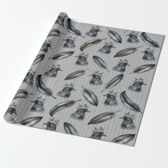 Papel De Regalo Krähen Raben Crows Federn Feathers Verpackung (Desenrollado)