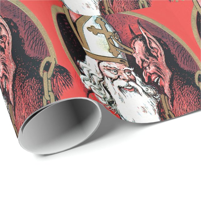 Papel De Regalo Krampus de San Nicolás Rojo (Esquina del rollo)