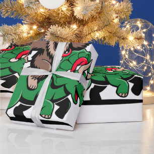 Papel De Regalo Krampus montando un dinosaurio Santa Navidad Malva