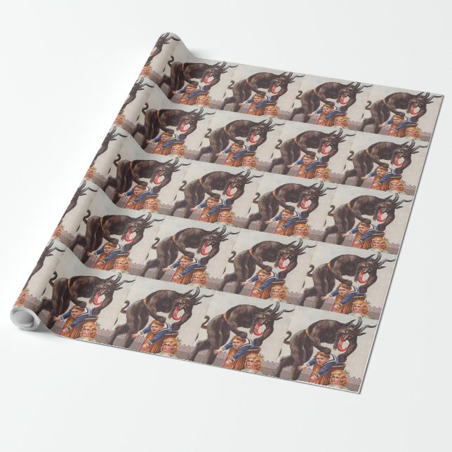 Papel De Regalo Krampus Secuestrando Niños (Desenrollado)