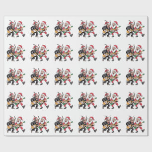 Papel De Regalo Krampus y Santa tocando guitarra eléctrica Navidad