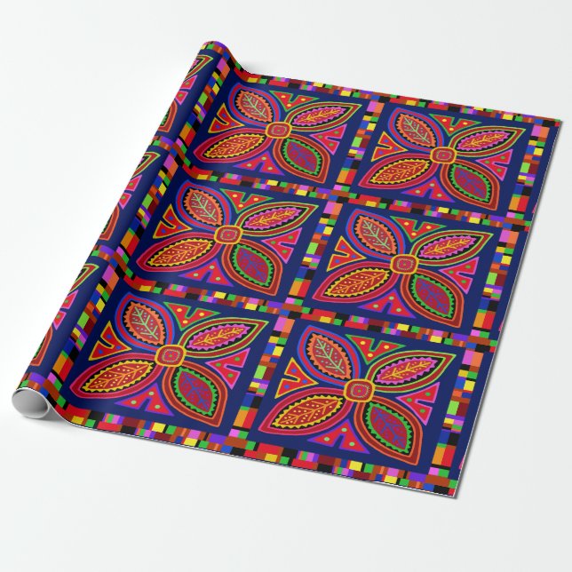 Papel De Regalo Kuna Indian Mola Flora (Desenrollado)