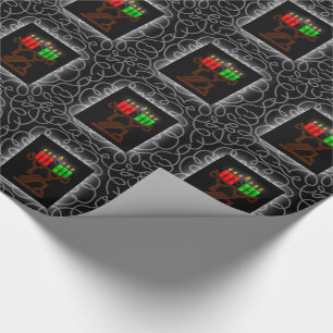 Papel De Regalo Kwanzaa Lit Kinara Velas con negro y plata