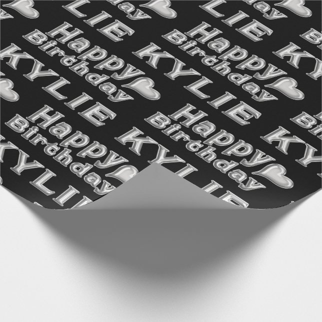 Papel De Regalo Kylie Happy Birthday silver black Geschenk papier (Esquina)
