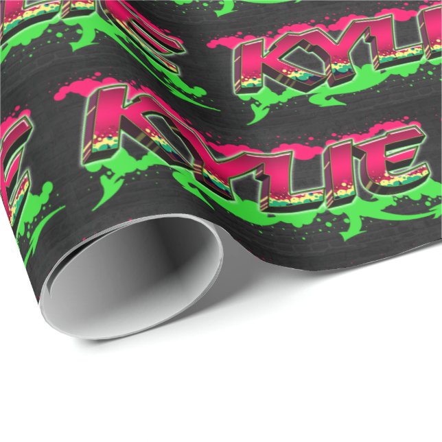 Papel De Regalo Kylie Vorname Name Graffiti red green (Esquina del rollo)