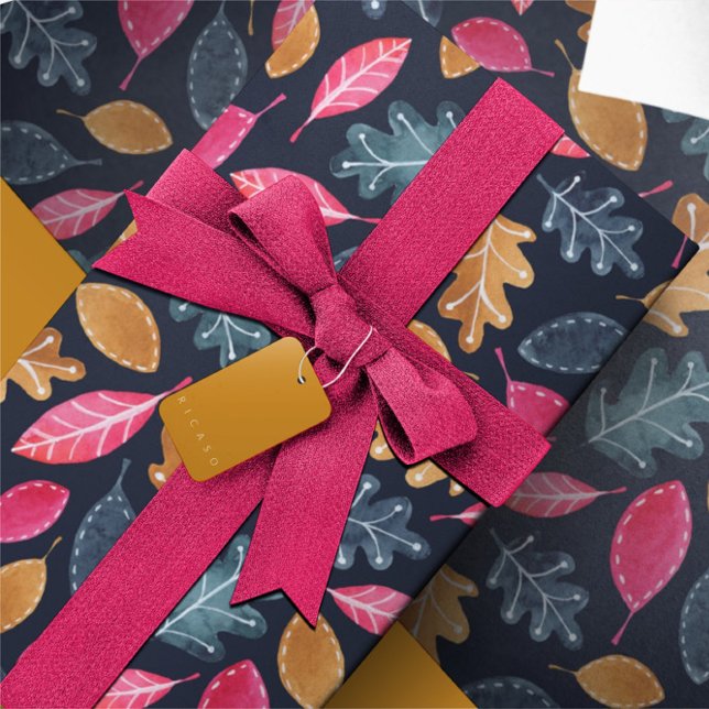 Papel De Regalo La acuarela de invierno de Woodland deja Navidades (Woodland Winter Watercolor Leaves Christmas Wrapping Paper from Ricaso. Stunning bold gift wrap)
