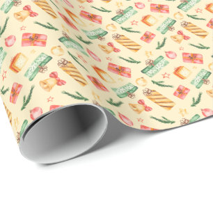 Papel De Regalo La acuarela presenta y campanas en Navidades amari