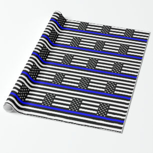 Papel De Regalo La bandera blanco y negro fina de Blue Line los