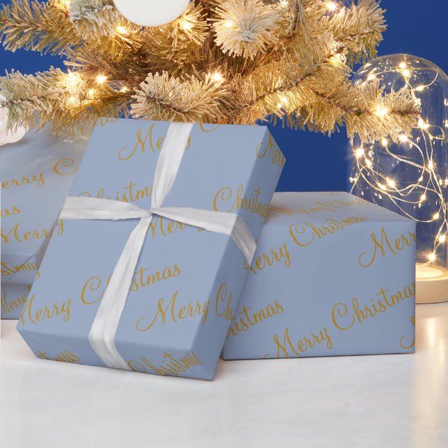 Papel De Regalo La caligrafía azul del invierno navideño (Vacaciones)