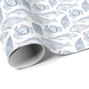 Papel De Regalo La captura del día del pescador azul y blanco
