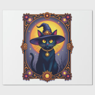 Papel De Regalo La carta de tarot de gato bruja Halloween vintage