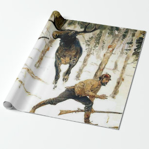 Papel De Regalo La caza del alce por Frederic Remington