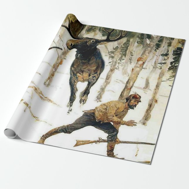 Papel De Regalo La caza del alce por Frederic Remington (Desenrollado)