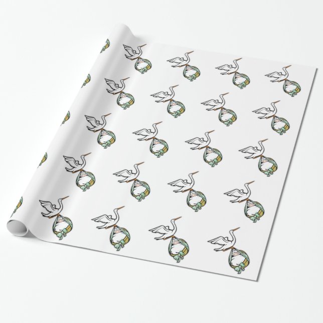 Papel De Regalo La cigüeña lleva un Baby Shower (Desenrollado)