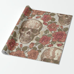 Papel De Regalo La decoración es de estilo retro con calaveras y