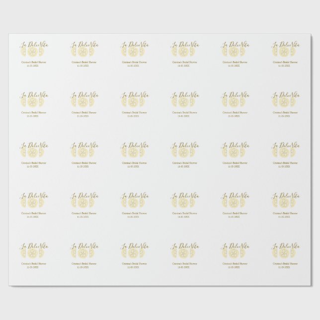 Papel De Regalo La Dolce Vita amarillo limón despedida de soltera  (Superficie plana)