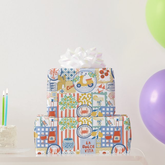 Papel De Regalo La Dolce Vita Italian Summer Lemons Mediterranean  (Regalos de fiesta)