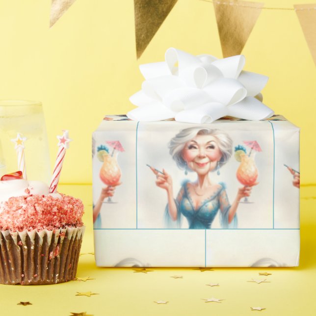 Papel De Regalo La elegante anciana con un cóctel (Fiesta de cumpleaños )