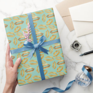 Papel De Regalo La espuma de oro de la menta Glitz Lips Kiss