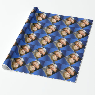 Papel De Regalo La familia personalizada de la foto junta el azul