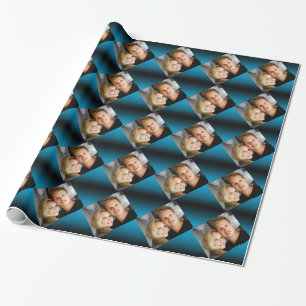 Papel De Regalo La familia personalizada de la foto junta el azul