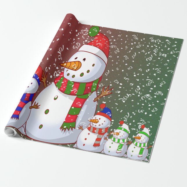 Papel De Regalo La familia Snowman - (Desenrollado)