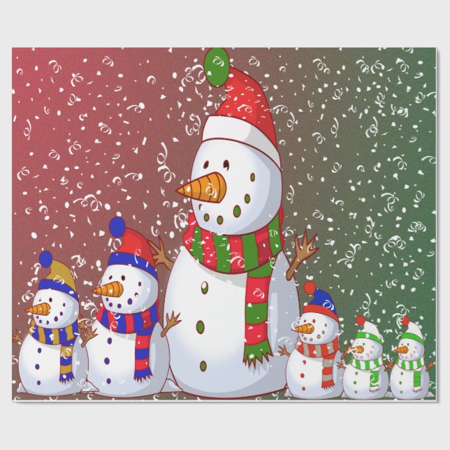 Papel De Regalo La familia Snowman - (Superficie plana)