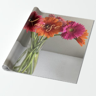 Papel De Regalo La feliz flor de color Gerbera + nombre personaliz